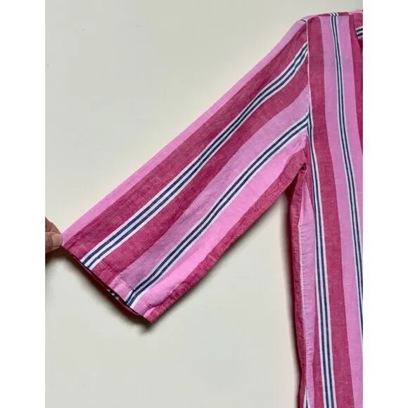 J. CREW FACTORY Pink/White/Navy Striped Tassel Tie Tassel Hem Cover-Up, Sz S - Picture 6 of 12